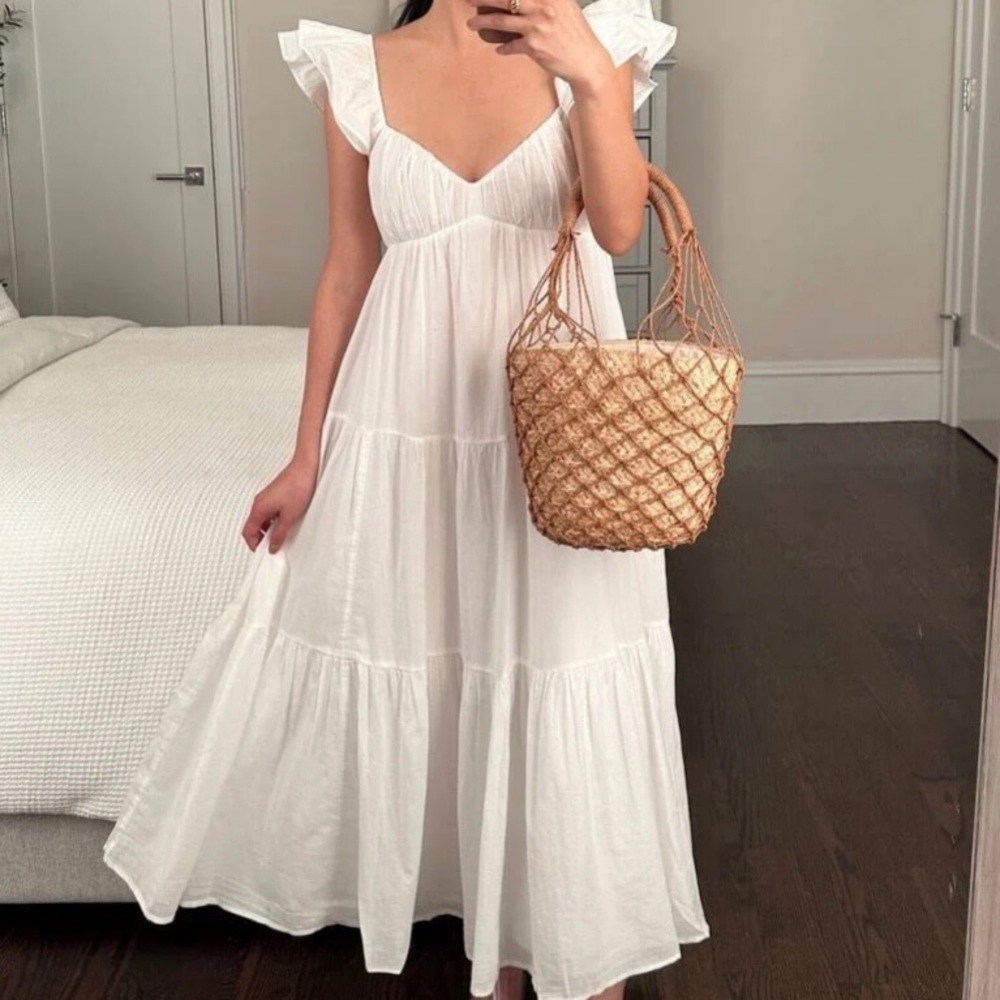 Abercrombie & Fitch Cotton Poplin Ruffle Tiered Maxi Dress White Women's S
